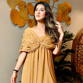 Beige Georgette Party Long Dress