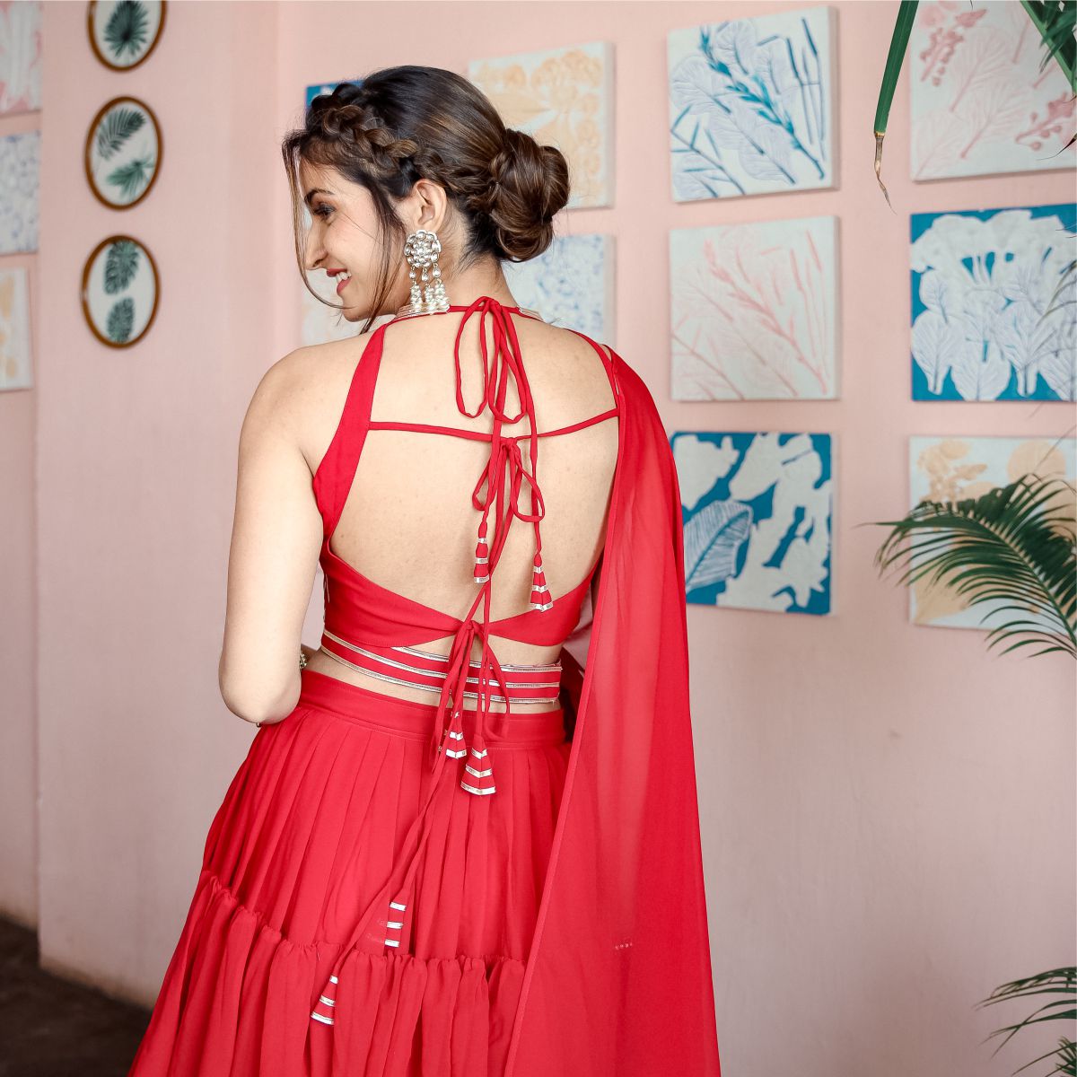 Red Saree With Stitched Blouse