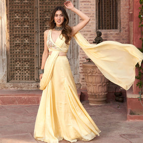 LEMON PLEATED DRAPE SAREE