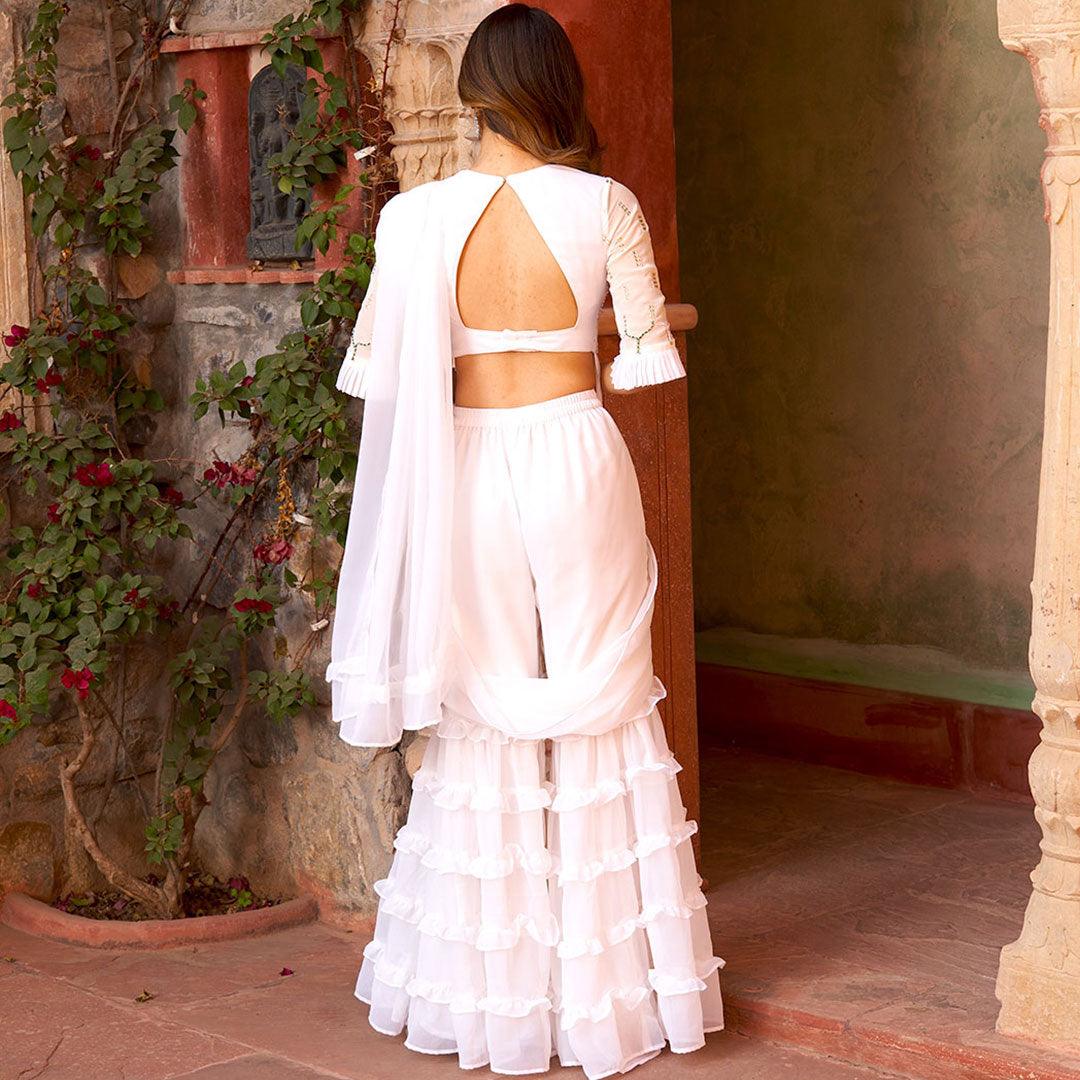 WHITE SHARARA SAREE WITH BLOUSE