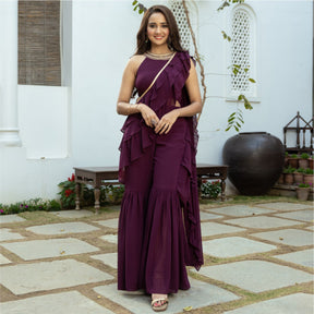 Purple Georgette Sharara Saree