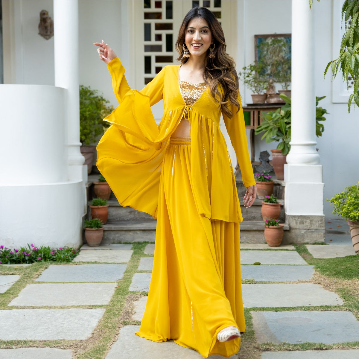 Yellow Georgette Three Piece Set