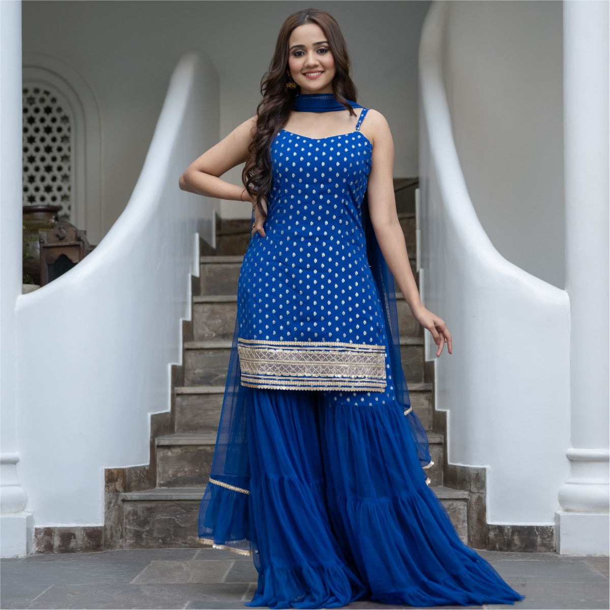 Blue Georgette And Net Sharara set