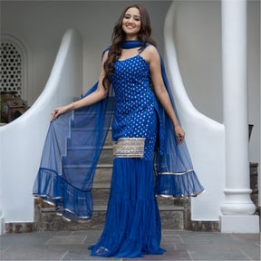 Blue Georgette And Net Sharara set