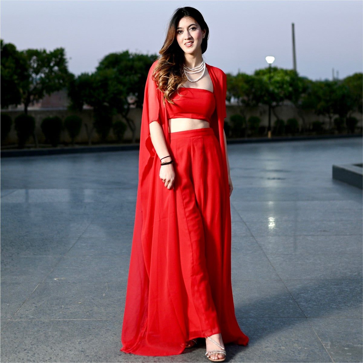 Red Georgette Three Piece Set