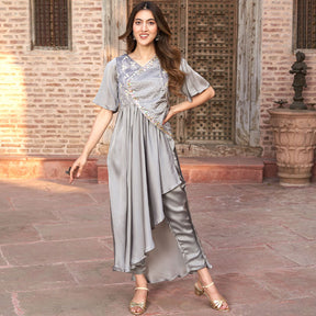 GREY PEPLUM TOP WITH PANT SET