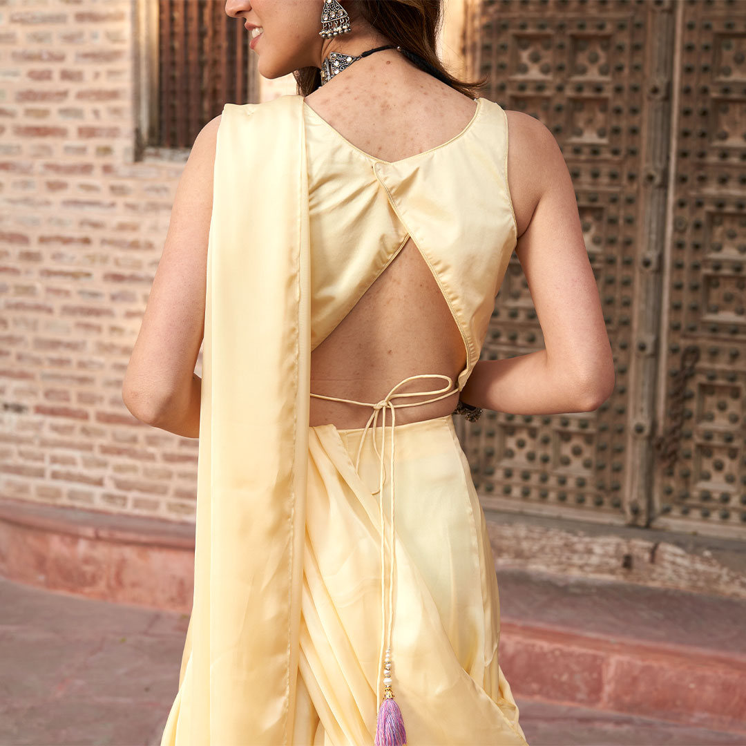 LEMON PLEATED DRAPE SAREE