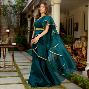 Green Organza Stitched Saree