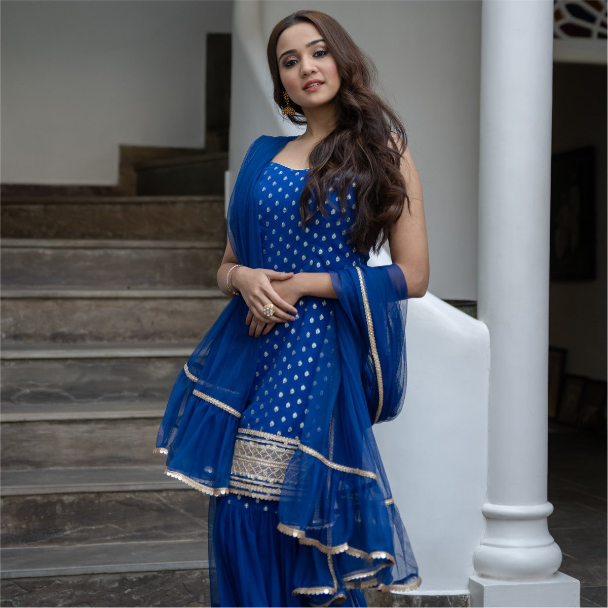 Blue Georgette And Net Sharara set