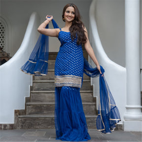 Blue Georgette And Net Sharara set