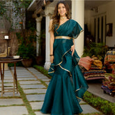 Green Organza Stitched Saree