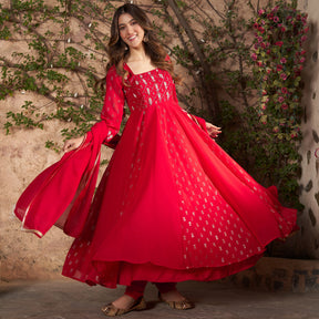 RED MUKAISH ANARKALI SET