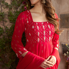 RED MUKAISH ANARKALI SET