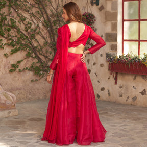 RUBY RED CROP BLOUSE WITH SHARARA SET