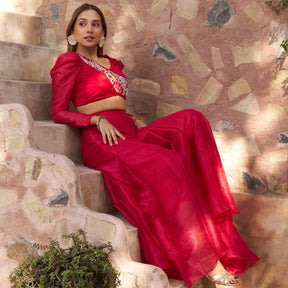 RUBY RED CROP BLOUSE WITH SHARARA SET