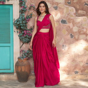 Ruby Pink Draped Saree Set