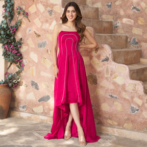 Ruby Pink Off Shoulder High Low Gown