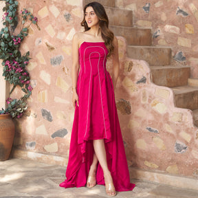 Ruby Pink Off Shoulder High Low Gown