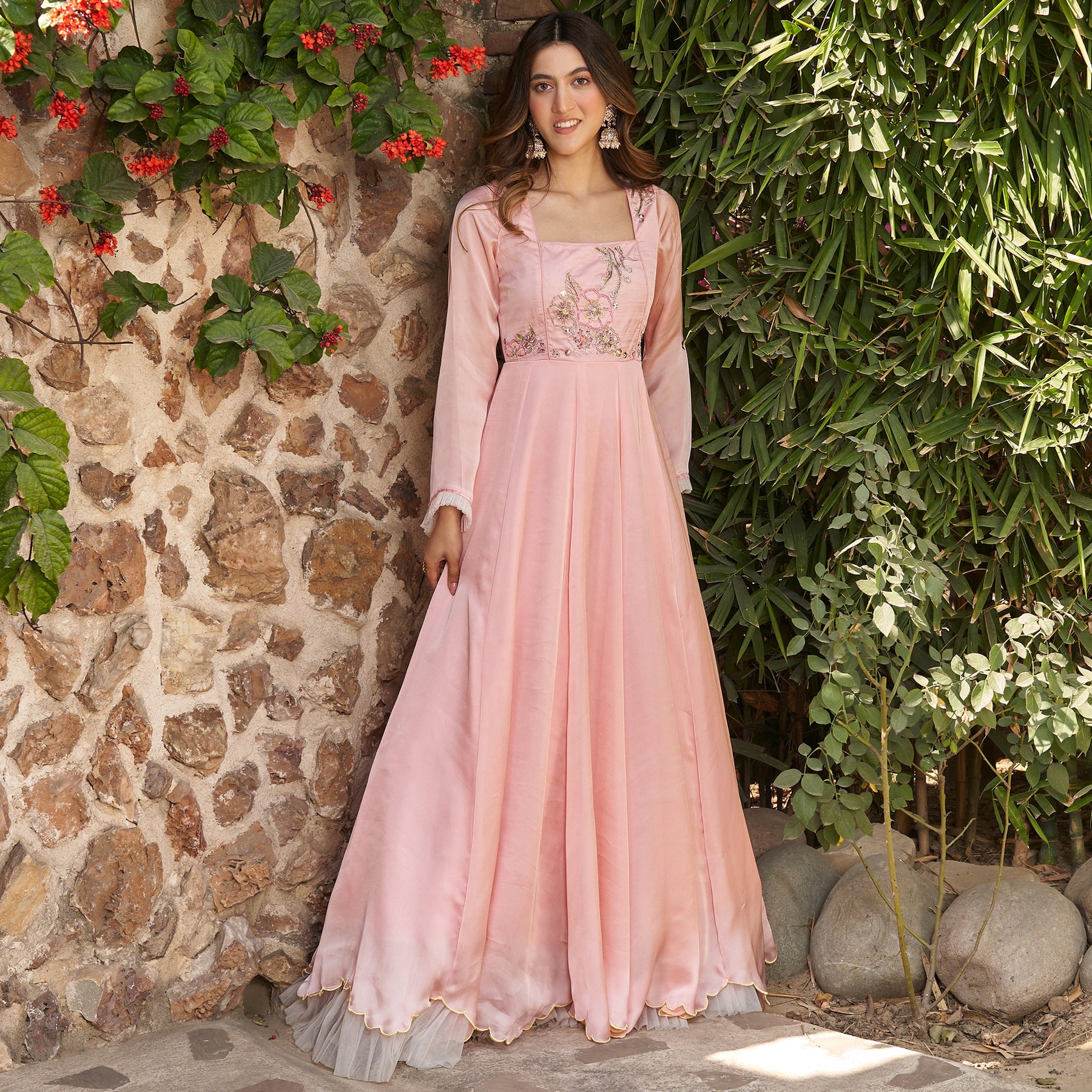 PEACH HAND EMBROIDERED GOWN