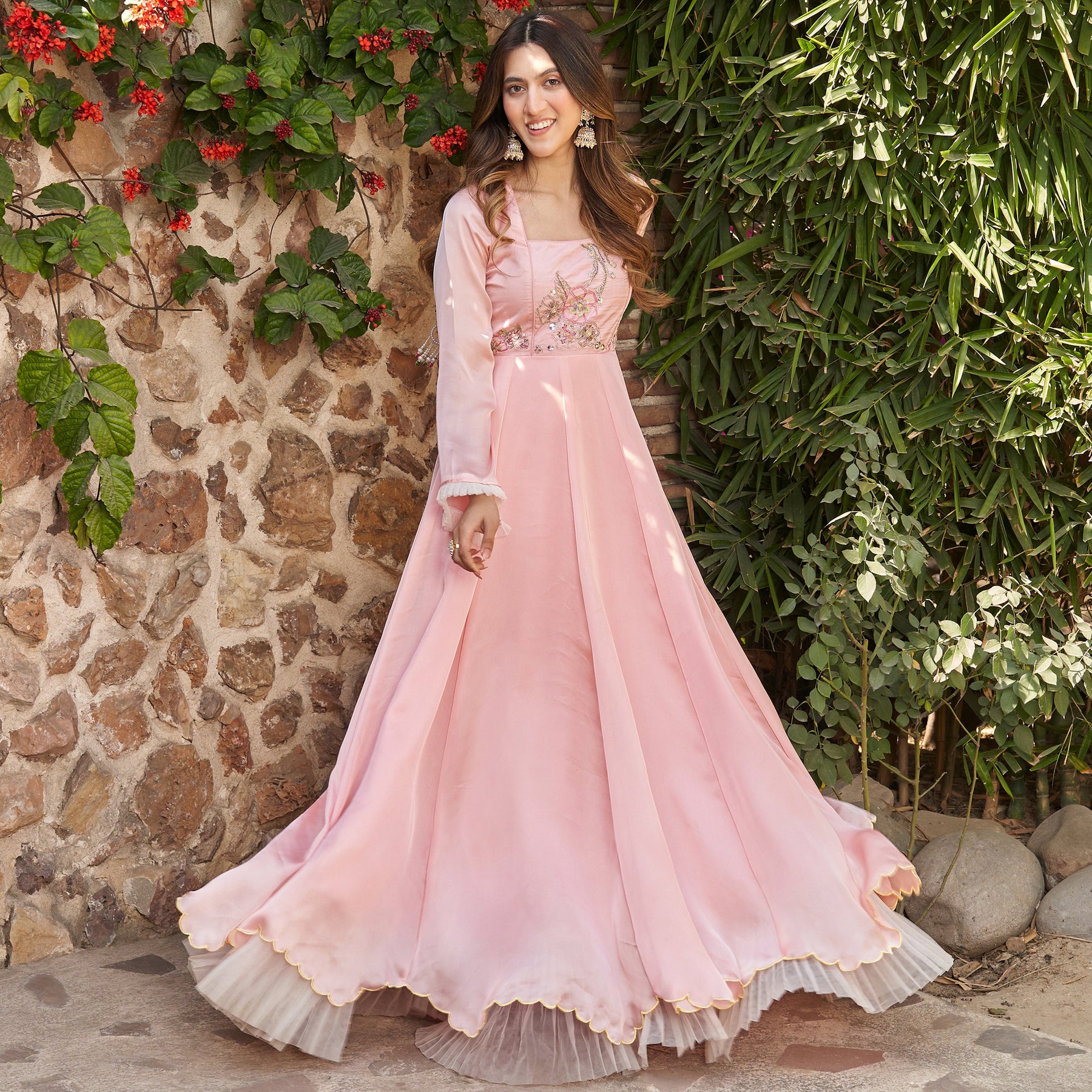 PEACH HAND EMBROIDERED GOWN