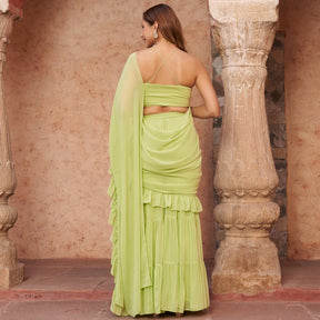 LIME SHARARA DRAPED SAREE