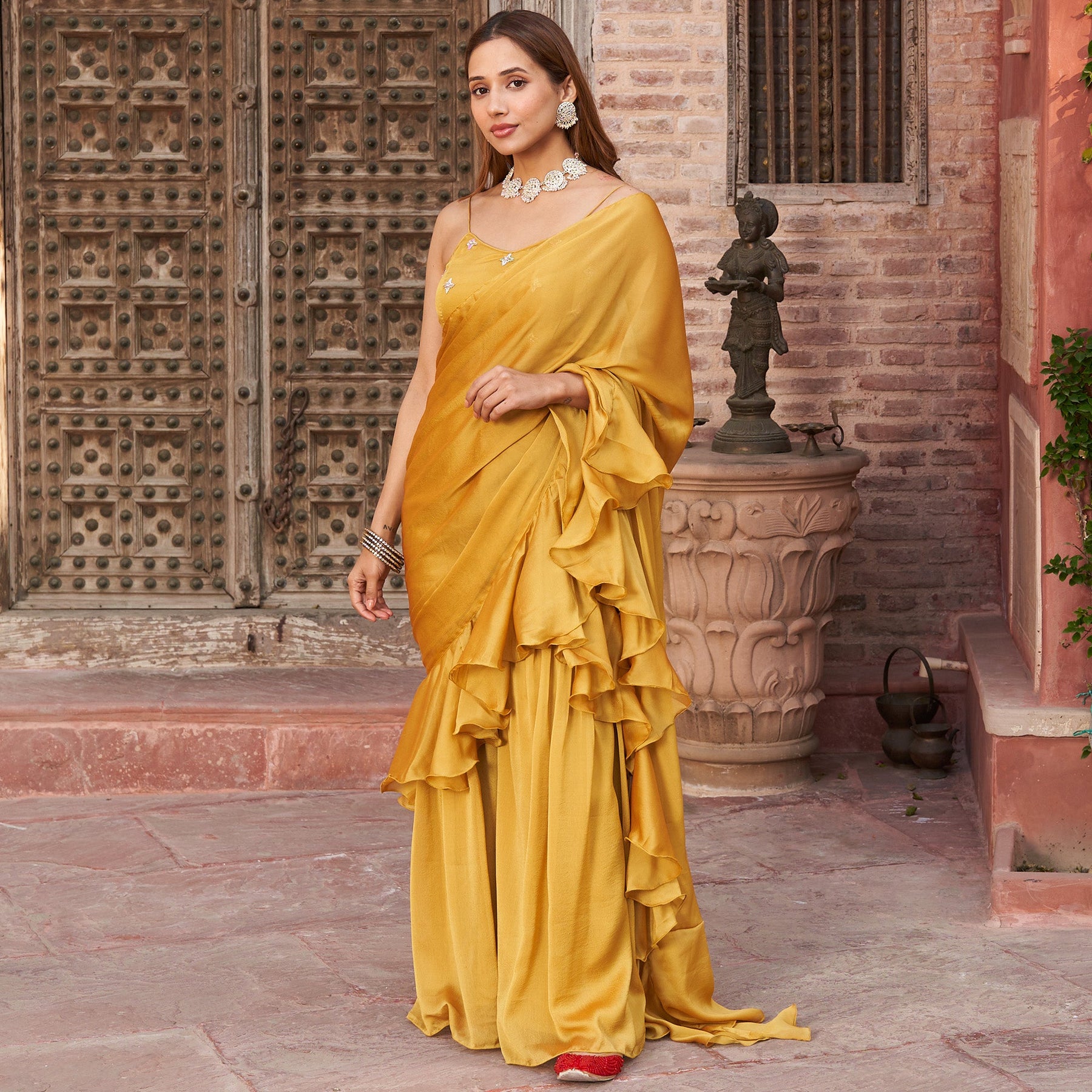 MUSTARD YELLOW SHARARA SAREE