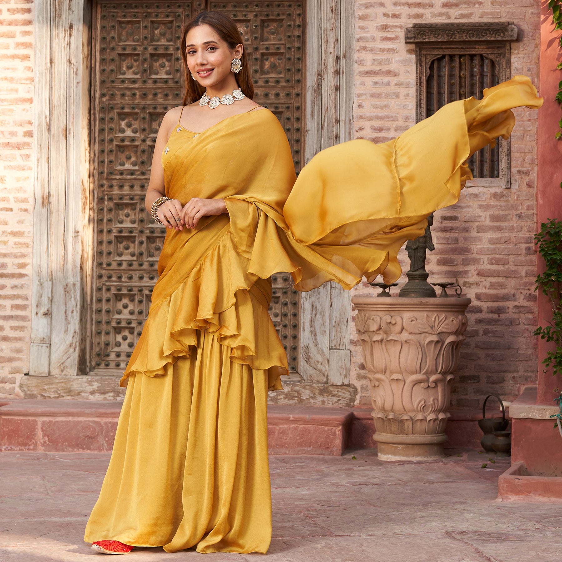 MUSTARD YELLOW SHARARA SAREE