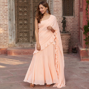 BABY PEACH DRAPED SAREE