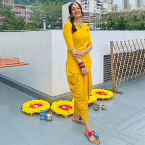 Rayon Yellow Dhoti Set