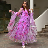 Lavender Handbrush Anarkali Set