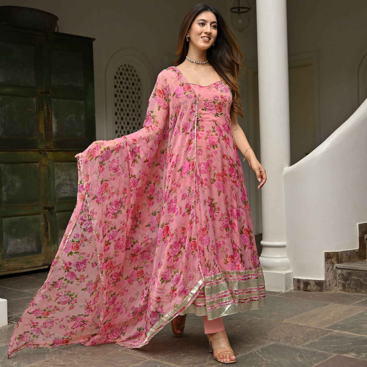 Pink Printed Anarkali