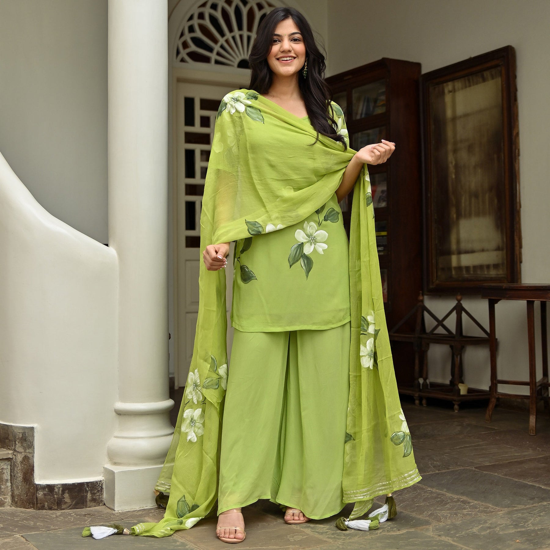 Green Handbrush Sharara Set