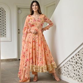 Peach Printed Anarkali