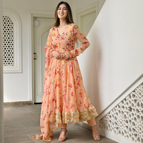 Peach Printed Anarkali