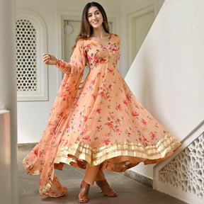 Peach Printed Anarkali