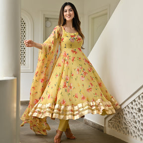 Yellow Printed Anarkali