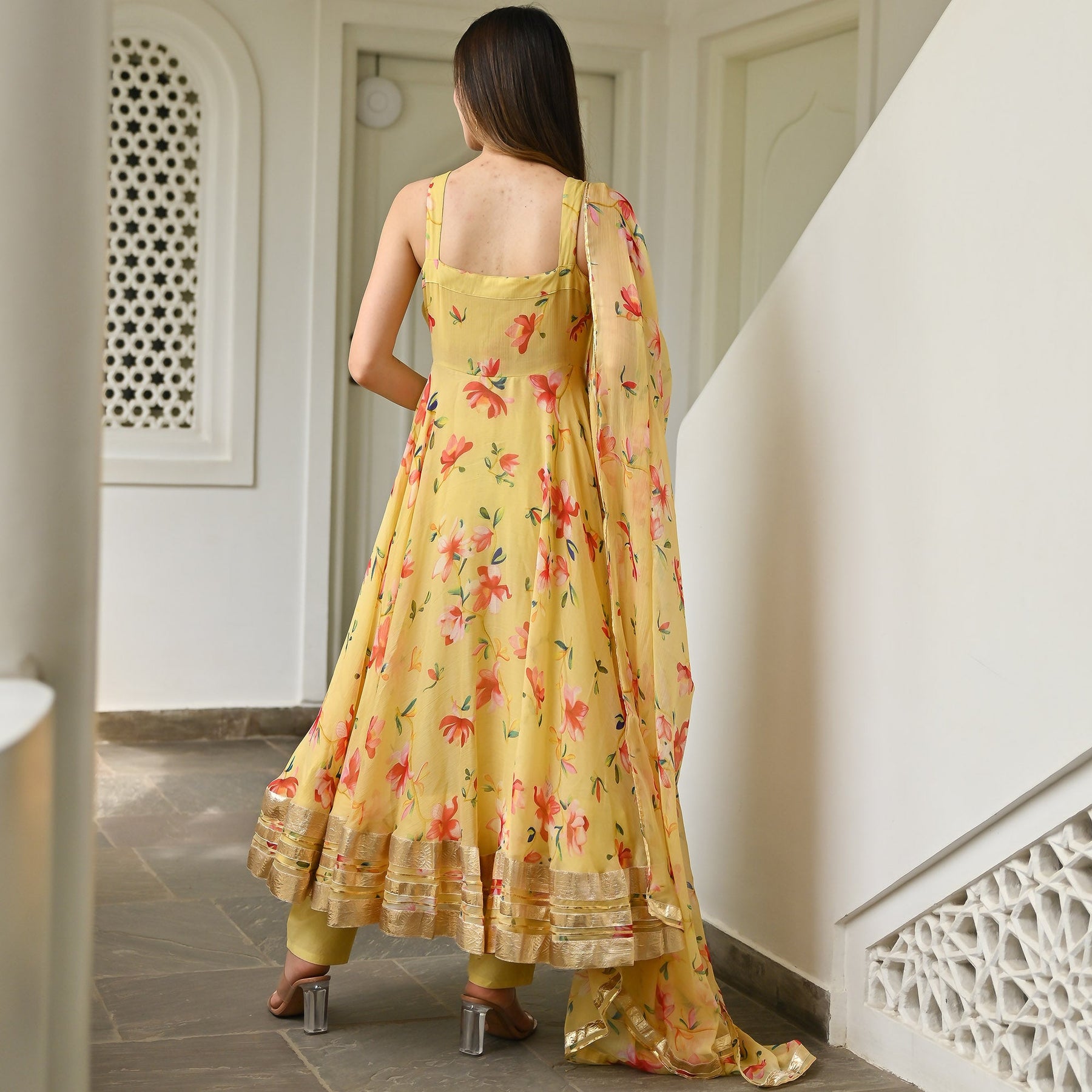 Yellow Printed Anarkali