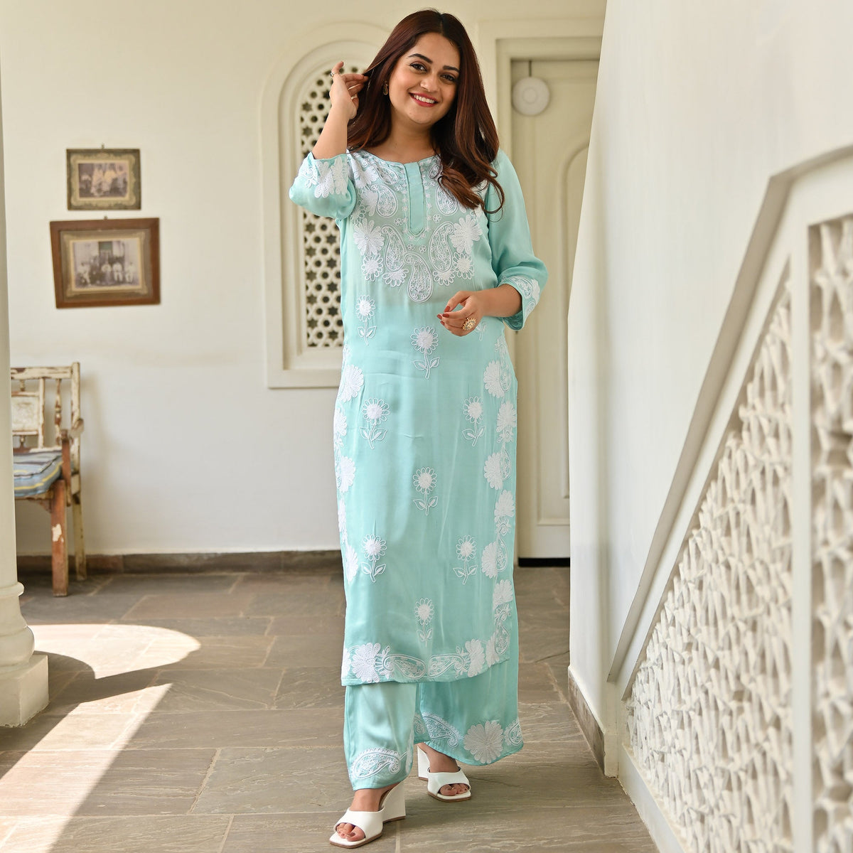 Sky Blue Modal Embrodery Kurta Set