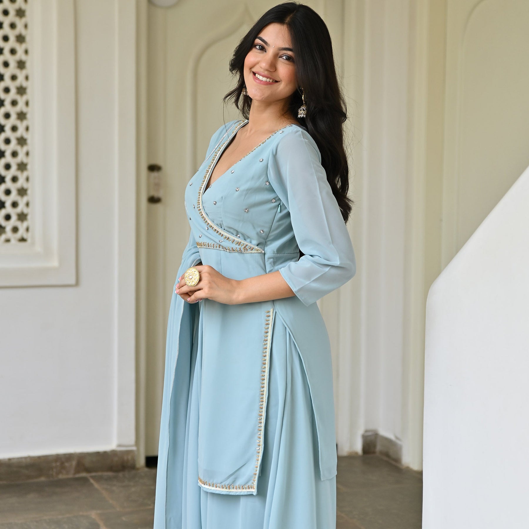 Blue Handwork Sharara Set