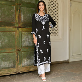 Black Modal Embroidery Kurta Set