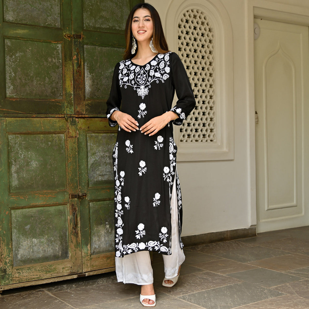 Black Modal Embroidery Kurta Set