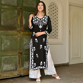 Black Modal Embroidery Kurta Set