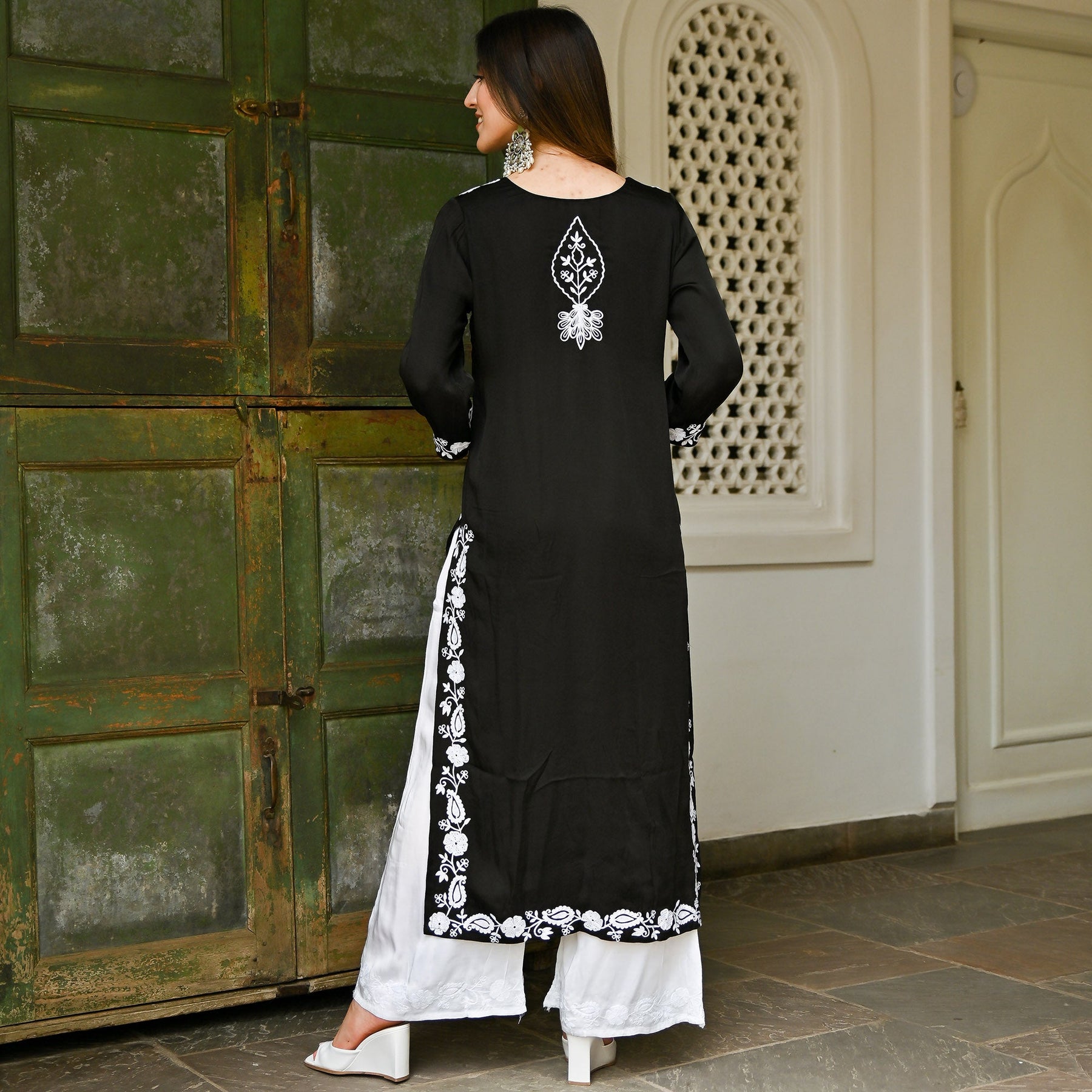 Black Modal Embroidery Kurta Set