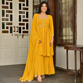 Yellow Handwork Sharara Set