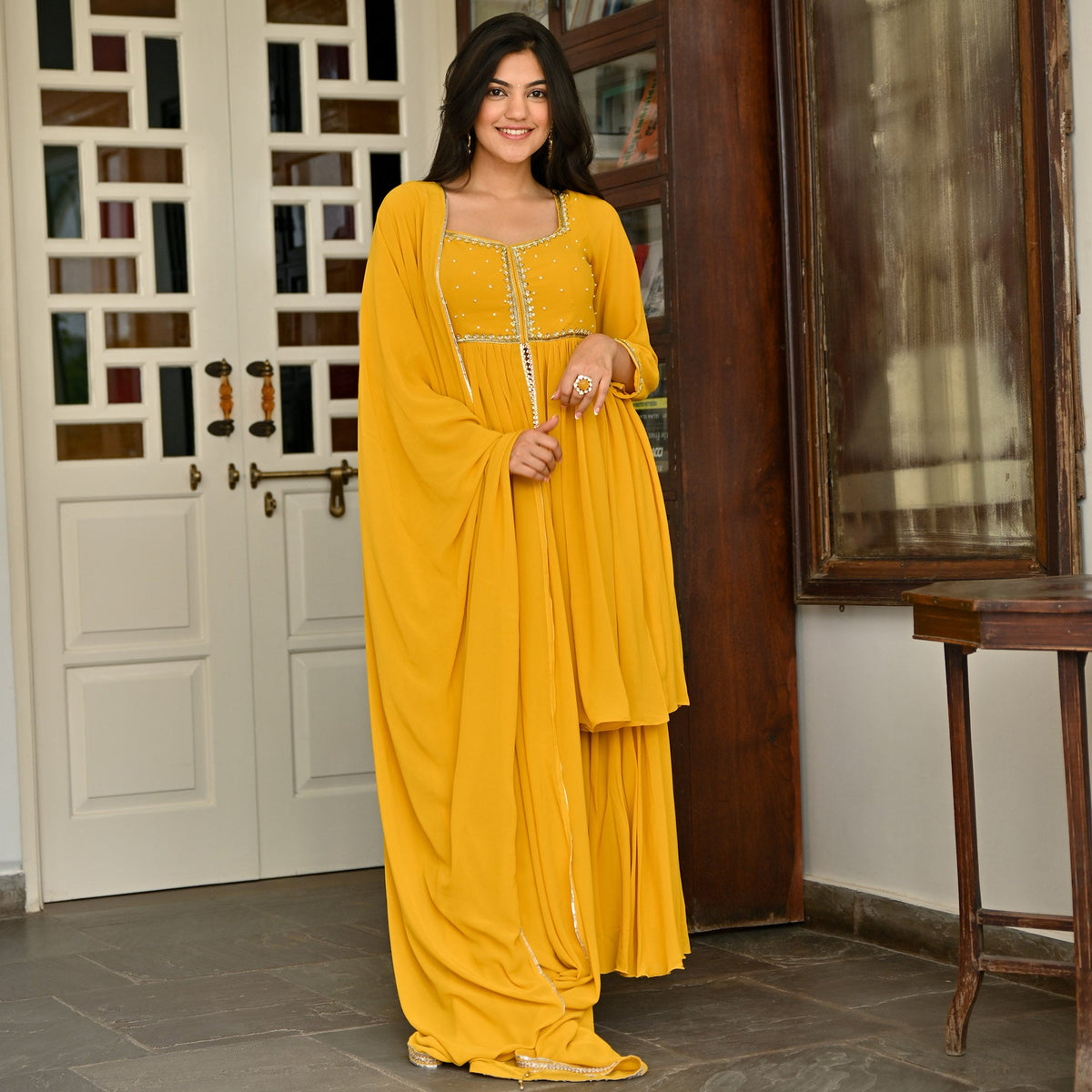 Yellow Handwork Sharara Set