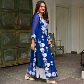 Blue Georgette Embroidery Kurta Set