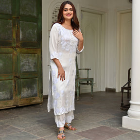 White Modal Embroidery Kurta Set