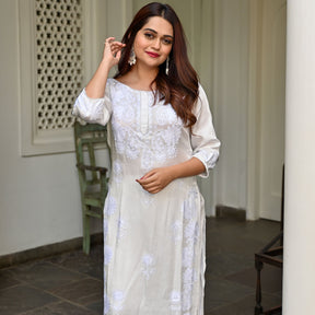 White Modal Embroidery Kurta Set