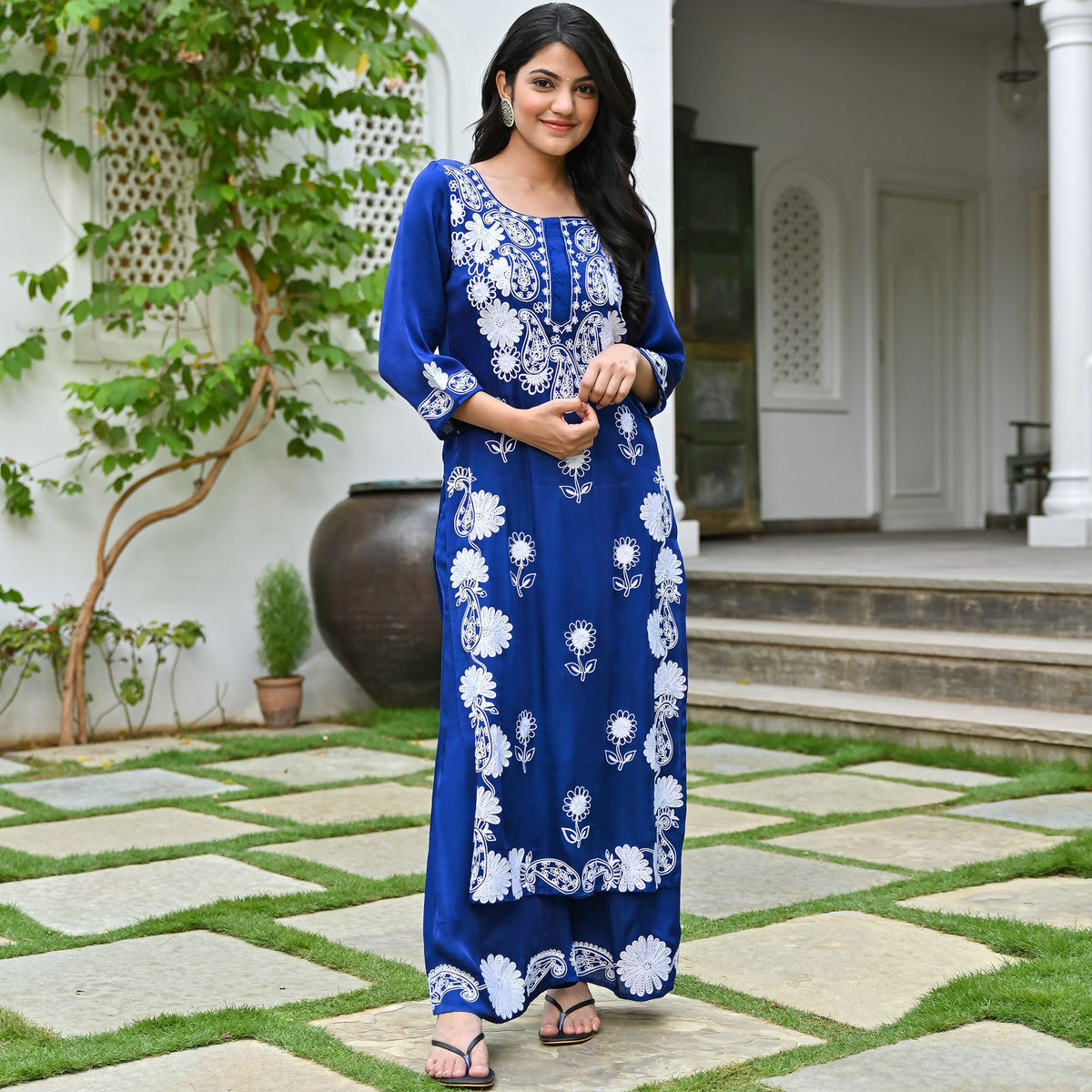 Blue Modal Embroidery Kurta Set