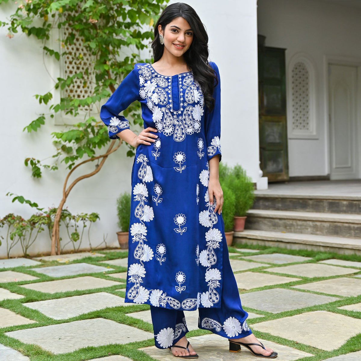 Blue Modal Embroidery Kurta Set